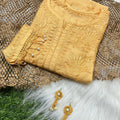 Beige Elegant Chanderi Kurti with Quraishiya & Moti Work – Matching Handmade Earrings & lycra Pant