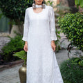 White Elegant Viscose Lucknow Chikankari Handwork Ensemble (New)