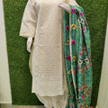 Design 6 - Chikankari Kurti with Chikan Afghani and Handworked Super Champ Raw Silk Handcrafted Dupatta