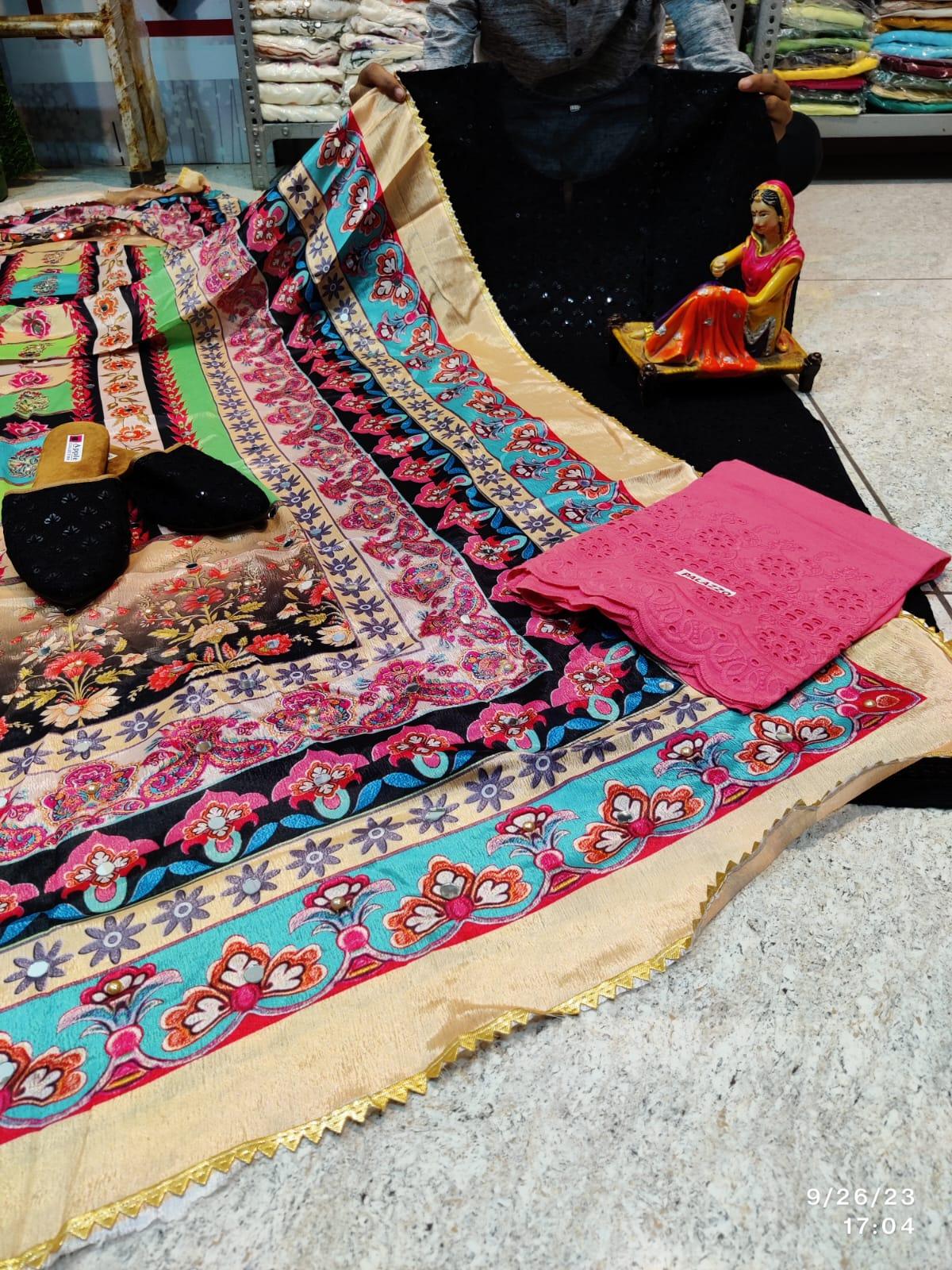 Black & Pink Elegant Chikankari Kurti, Palazzo, and Pakistani Dupatta Set - Inayakhan Shop 