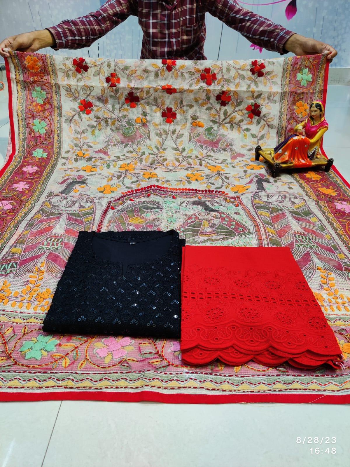 Black and Red Exquisite Kalamkari Duppata Ensemble ❤️ - Inayakhan Shop 