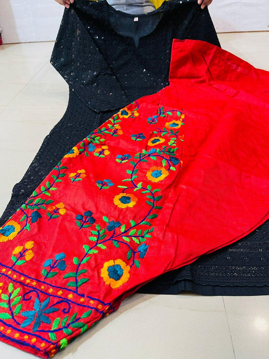 Black & Red Sequined Splendor Chikankari Kurti and Patiala Salwar Set - Inayakhan Shop 