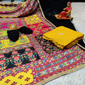 Black & Yellow Elegant Chikankari Kurti, Palazzo, and Pakistani Dupatta Set