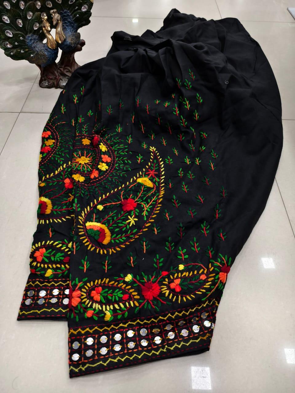 Black Beautiful Embroidered Phulkari Kantha Salwar - Inayakhan Shop 