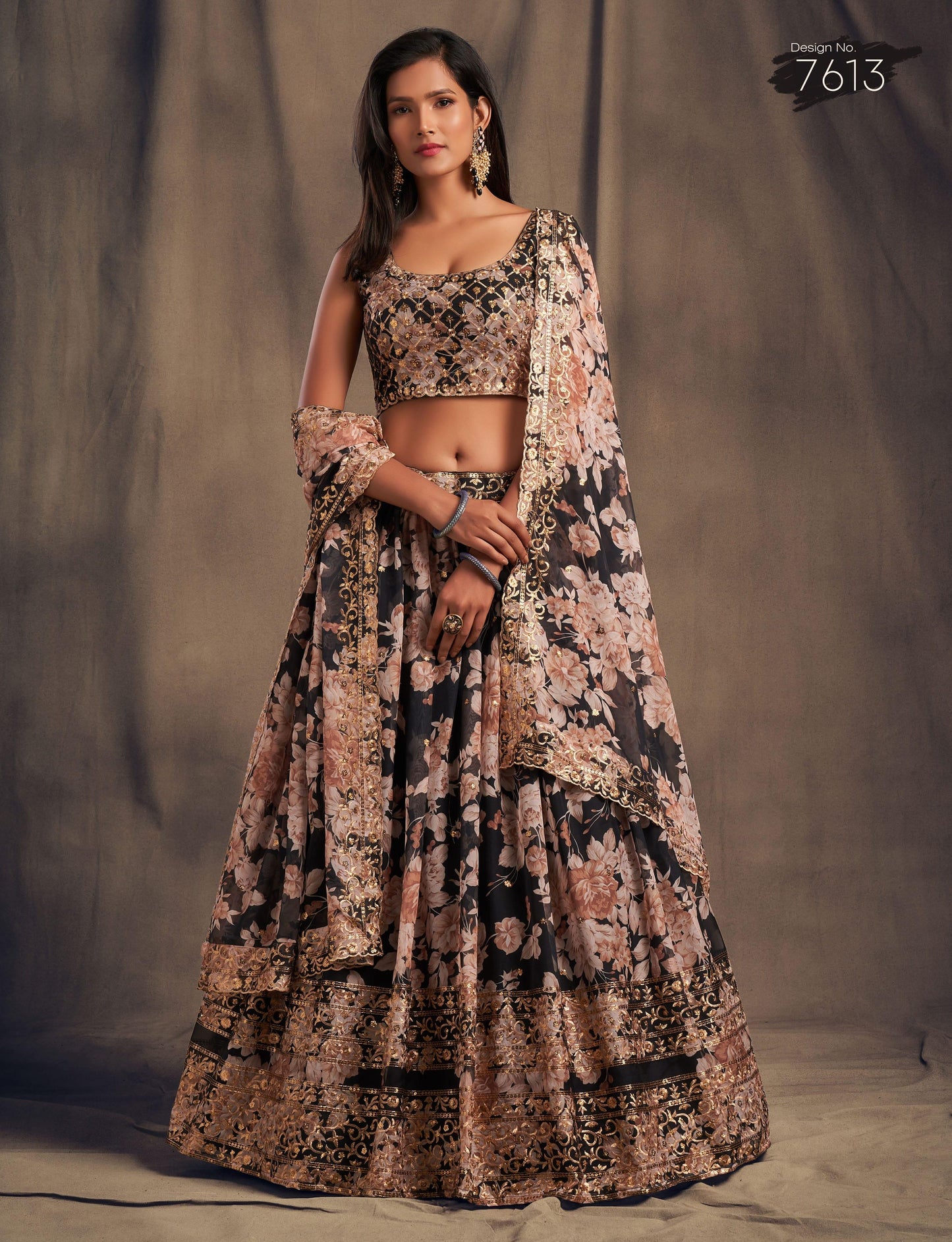 Black Blossom Beauty Floral Custom Lehenga with Big Flair - Inayakhan Shop