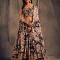 Black Blossom Beauty Floral Custom Bridesmaid Lehenga with Big Flair