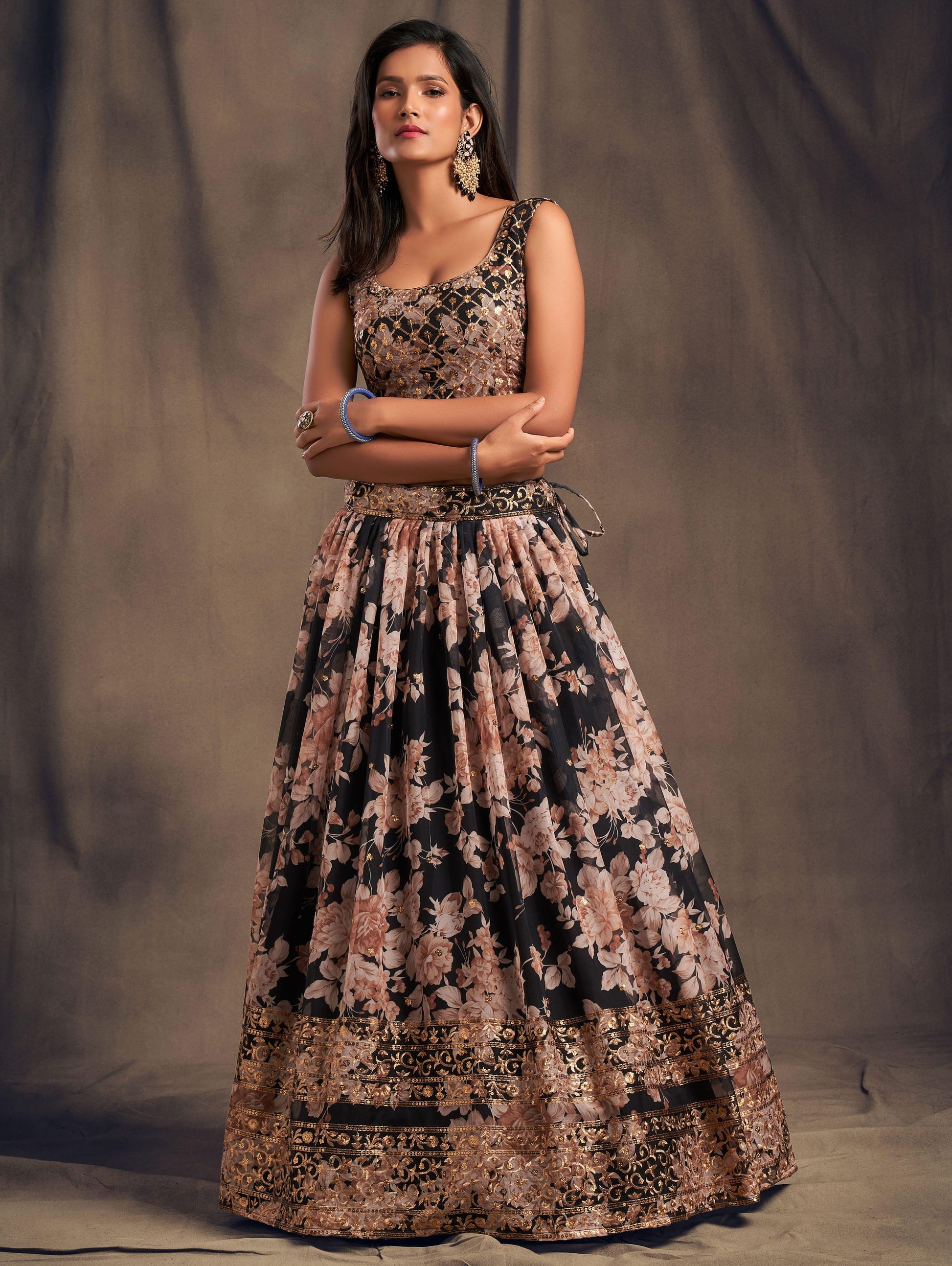 Black Blossom Beauty Floral Custom Lehenga with Big Flair - Inayakhan Shop