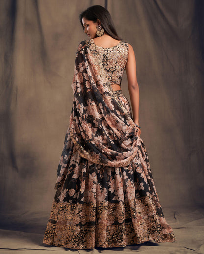 Black Blossom Beauty Floral Custom Lehenga with Big Flair - Inayakhan Shop