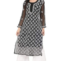 Black Chikankari Elegance: Long Chiffon Kurti Set