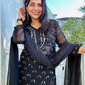 Black Chikankari Elegance Ombré Mirror Booti Jaal Set - Kurti, Sharara & Dupatta