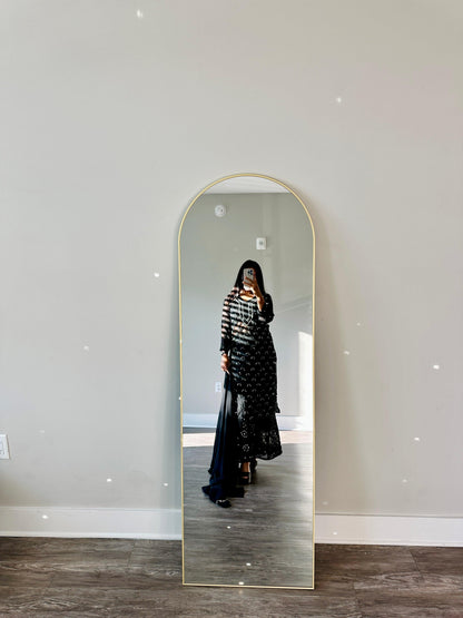 Black Chikankari Elegance Ombré Mirror Booti Jaal Set - Kurti, Sharara & Dupatta - Inayakhan Shop 