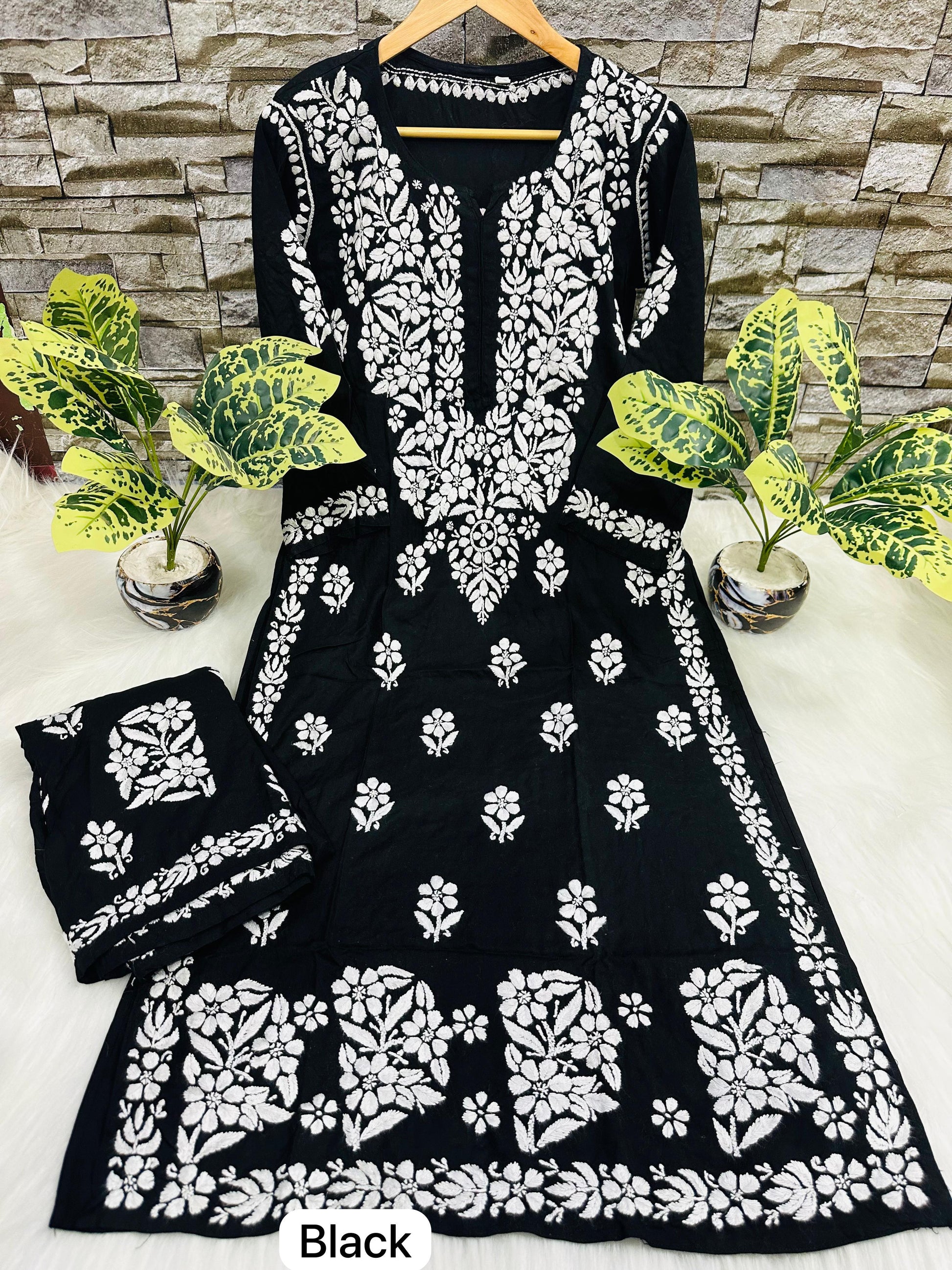 Black 🌟 Chikankari Rayon Palazzo Set ✨ - Inayakhan Shop 