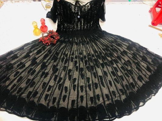 Black Color Classic Lucknow Chikankari Anarkali Gown 56 inch Kali - Inayakhan Shop 