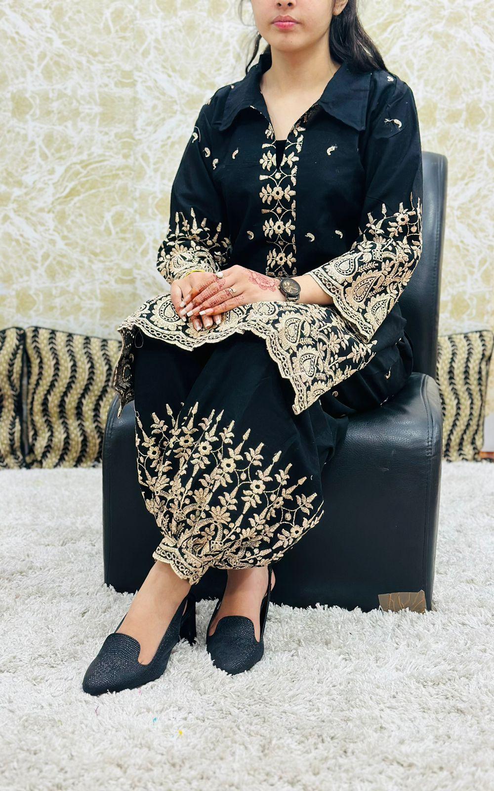 Black Eid Special Designer Gold Zari Embroidered Afghani Co-Ord Set - Inayakhan Shop 