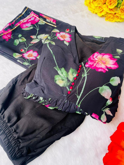Black ✨ Elegant Georgette Digital Print Gown with Dupatta and Pant ✨ - Inayakhan Shop 