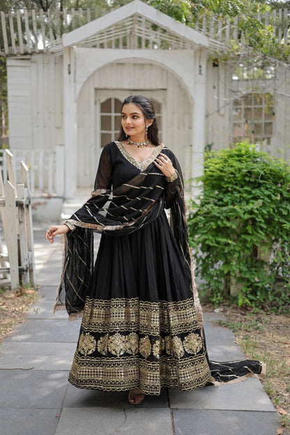 Black Enchanting Blooms Sequins Gown-Dupatta Collection - Inayakhan Shop 