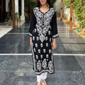 Black Ethereal Elegance Cotton Chikankari Kurta and Pant Set