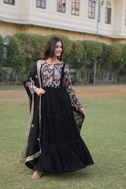 Black Floral Fantasy Gown-Dupatta Collection - Inayakhan Shop 