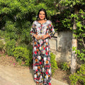 Black Floral Printed Mulmul Chikankari Palazzo Set