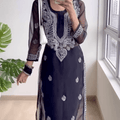 Black Georgette Chikankari Kurti with Matching Pants
