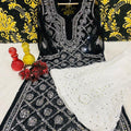 Black Graceful Lucknawi Georgette Chikankari Mirror Kurti with Mirror Sharara (INNER INCLUDED)