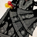 Black Lucknawi Chikankari Georgette Kurti and Sharara Set , Dupatta and Inner Included
