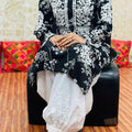 🌼 Black Lucknowi Fusion Monochromatic Cotton Printed Kurta with Chikan Afghani Set 🌼