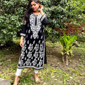 Black Lucknowi Luxe: Modal Kurti with Heavy Ghas Patti Work & White Chikankari Pants