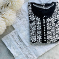 Black Premium Beautiful Modal Kurti paired with a Lace Palazzo