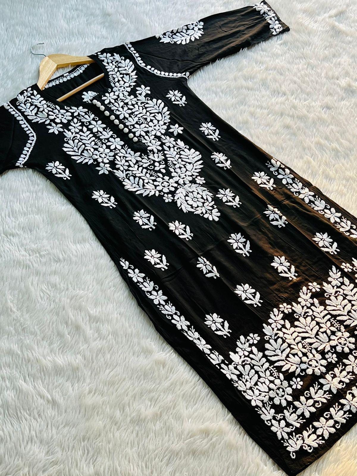 Black Premium Beautiful Modal Kurti paired with a Lace Palazzo - Inayakhan Shop 
