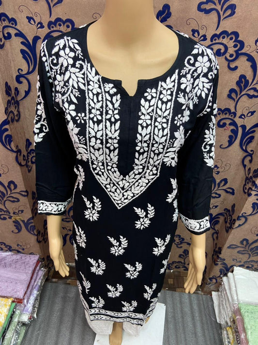 Black Pure Soft Modal Kurti with Finest Quality Intricate Handwork Embroidery Latest Online - Inayakhan Shop 