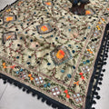 Black Silk Pom Pom Phulkari Dupatta with Exquisite Handwork Embroidery