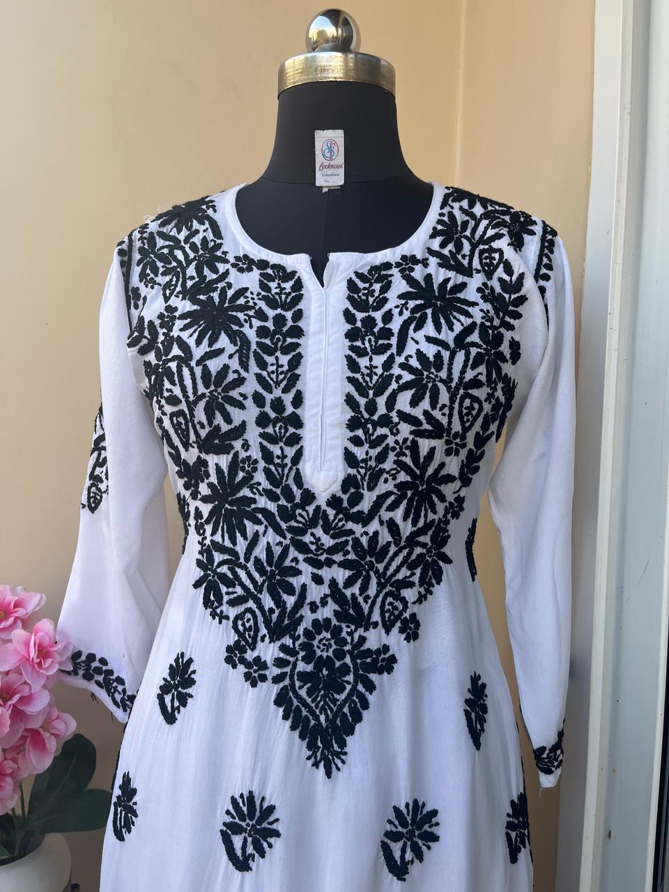 Black Thread Lucknowi Elegance Rayon Chikankari Kurti Set - Inayakhan Shop 