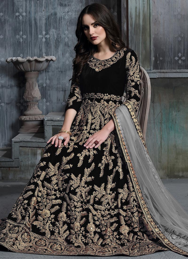 Black Velvet Abaya Style Salwar Kameez