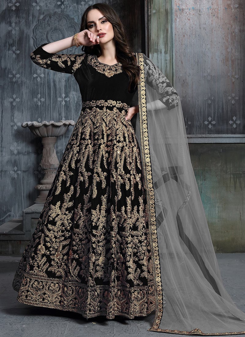 Black Velvet Abaya Style Salwar Kameez