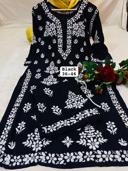 Black Summer Special Premium Modal Lucknow Chikankari Handwork Kurta Palazzo Set