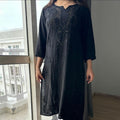Black Elegant Lucknowi Chikankari Rayon Mukaish Kurti & Pallazo Set ✨ (Up to 5XL)
