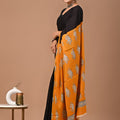 Orange Black Ajrakh Cotton Mul Handblock Print Saree with Ready-to-Wear Blouse Set