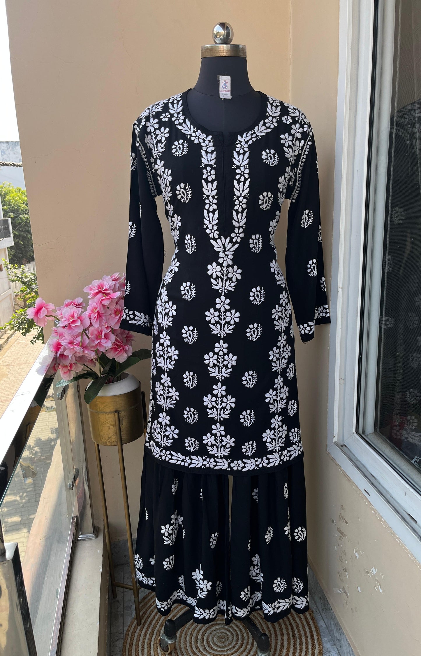 Black Premium Kurti & Gharara Co-ord Set – Lucknow Chikankari Handwork