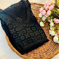 Black Exquisite Handcrafted Lucknowi Chikankari Viscose Angarkha – 3D Floral Embroidery