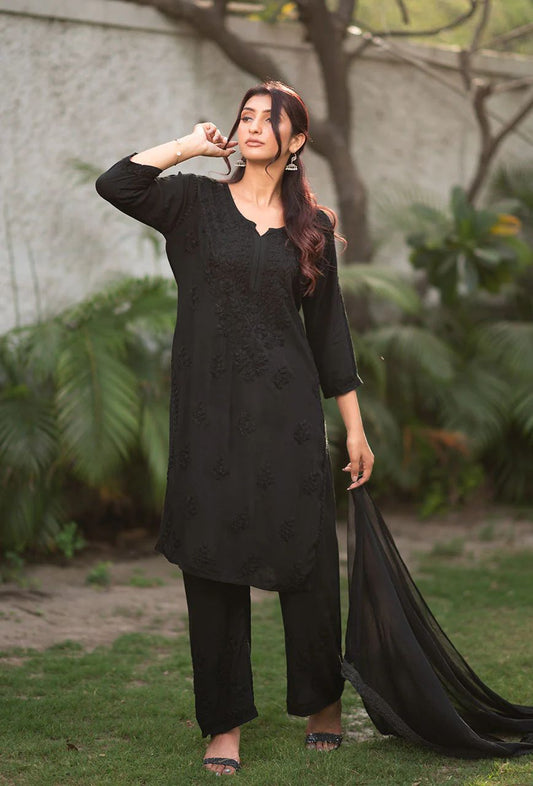 Black Exclusive Dobby Cotton 3-Piece Salwar Suit Set