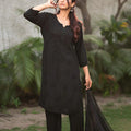 Black Exclusive Dobby Cotton 3-Piece Salwar Suit Set