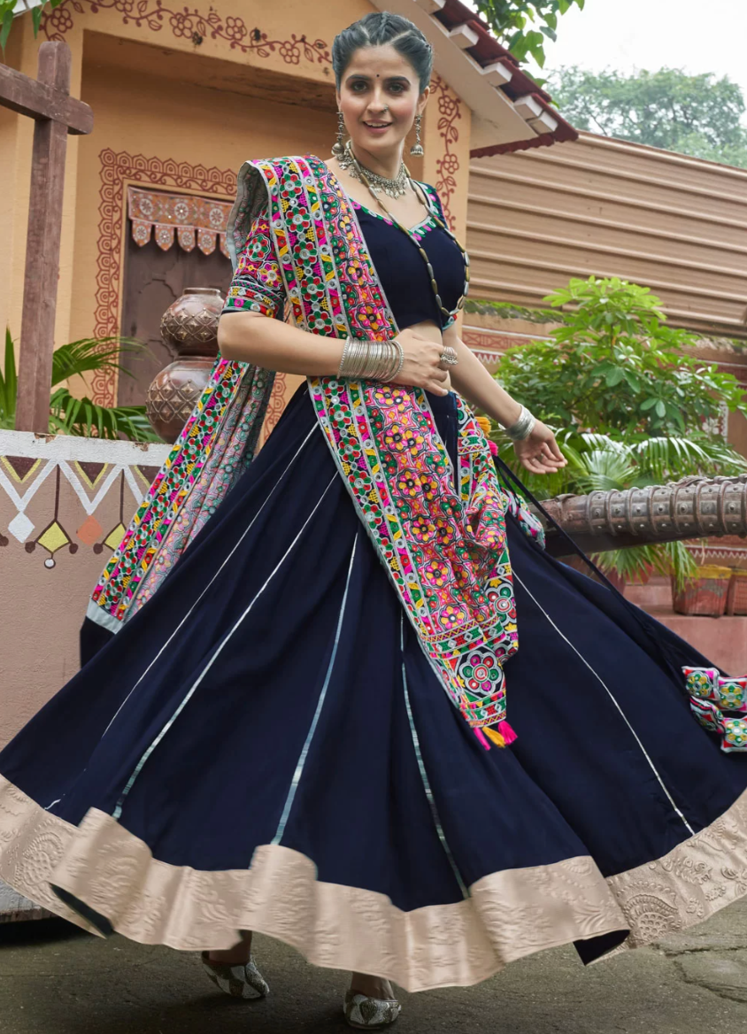 Black Viscose Rayon Navratri Garba Chaniya Choli with Dupatta