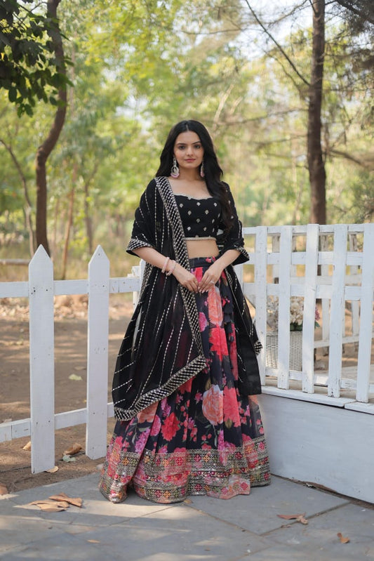 Black Floral Ghagra Choli for Navratri & Garba Special Occasions