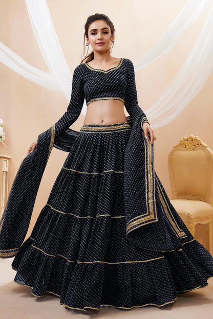 Black  Leheriya Print Wide Flair Navratri Lehenga Choli