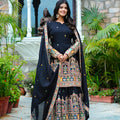 Black Designer Chinon Silk Palazzo Suit with Dori & Sequin Work