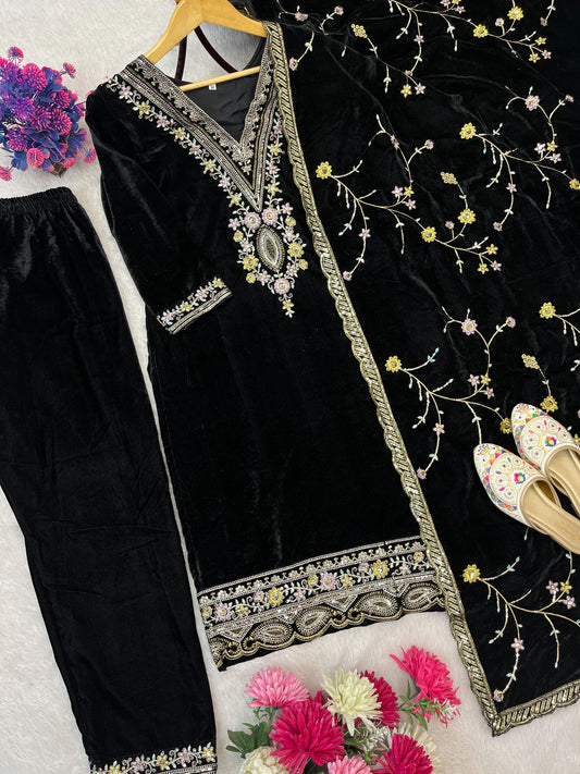 Premium Black Velvet Salwar Suit Set (New)