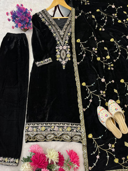 Premium Black Velvet Salwar Suit Set (New)