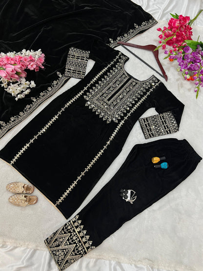 Black Designer Party Wear Velvet Salwar Kameez Set