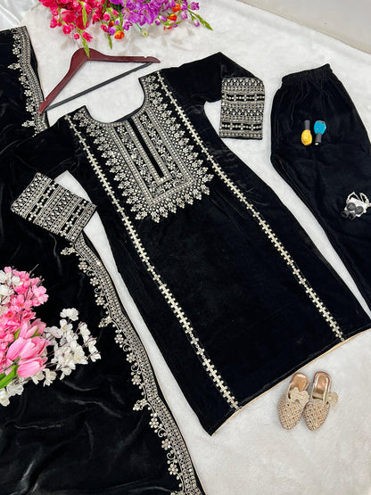 Black Designer Party Wear Velvet Salwar Kameez Set